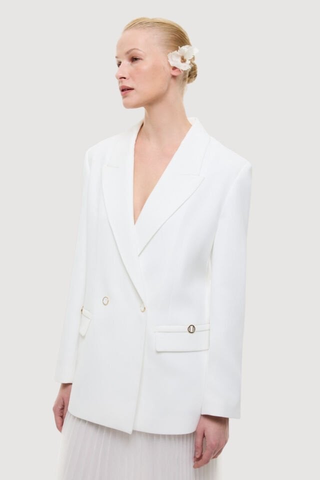 Roman Kruvaze Blazer Ceket Beyaz