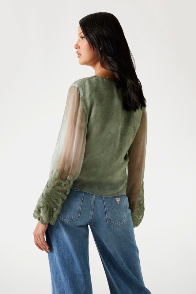 Guess İpek Karışımlı Gömlek Yeşil