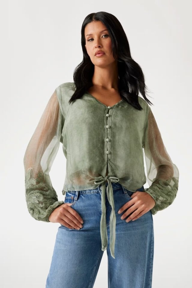 Guess İpek Karışımlı Gömlek Yeşil