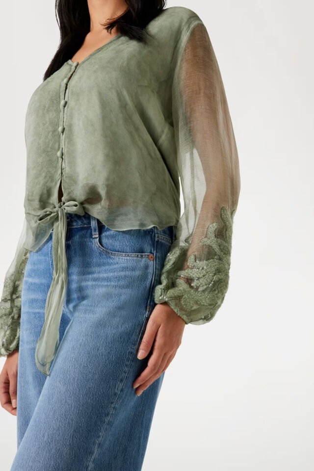 Guess İpek Karışımlı Gömlek Yeşil