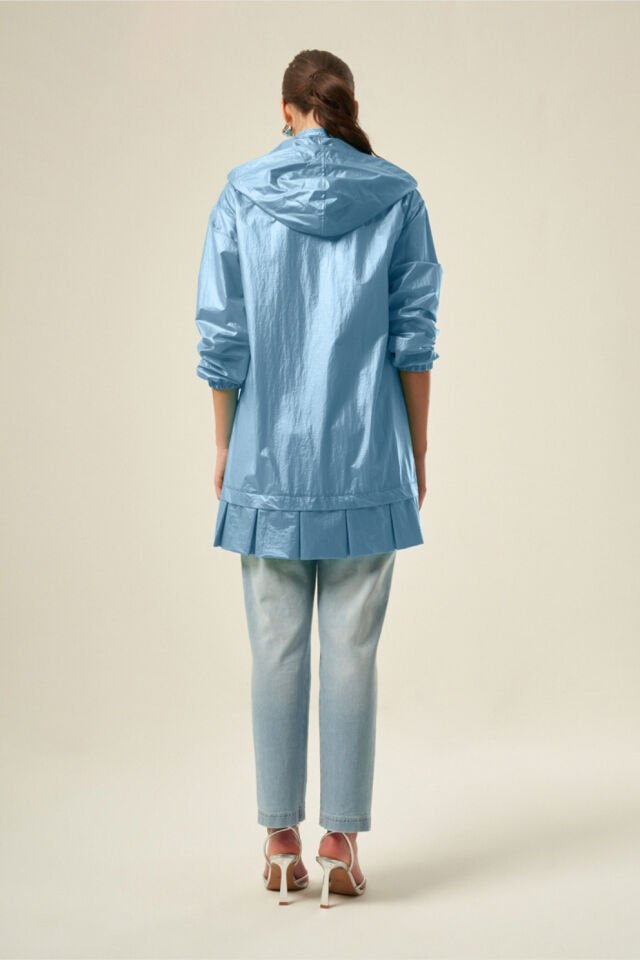 Mascara Hologramlı Buz Mavi Trenç Ceket