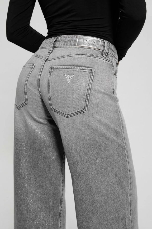 Guess Seksi Palazzo Kıvrımlı Kot Pantolon Gri
