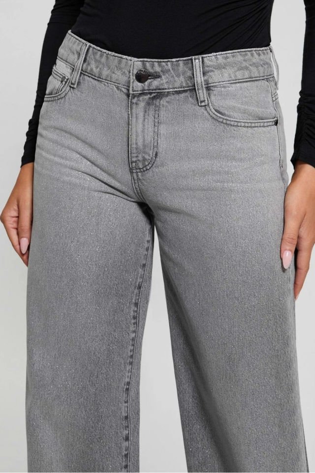 Guess Seksi Palazzo Kıvrımlı Kot Pantolon Gri
