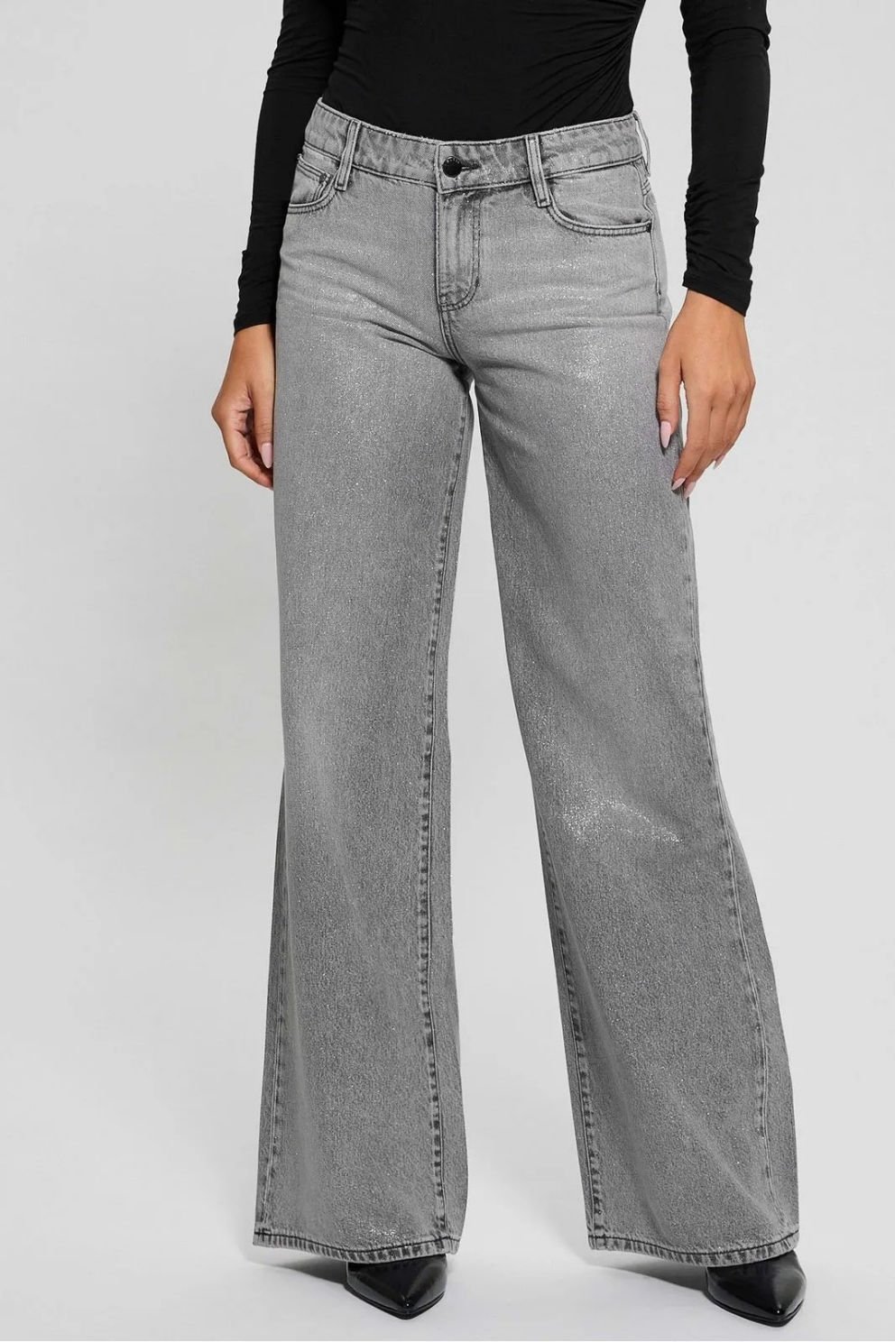Guess Seksi Palazzo Kıvrımlı Kot Pantolon Gri