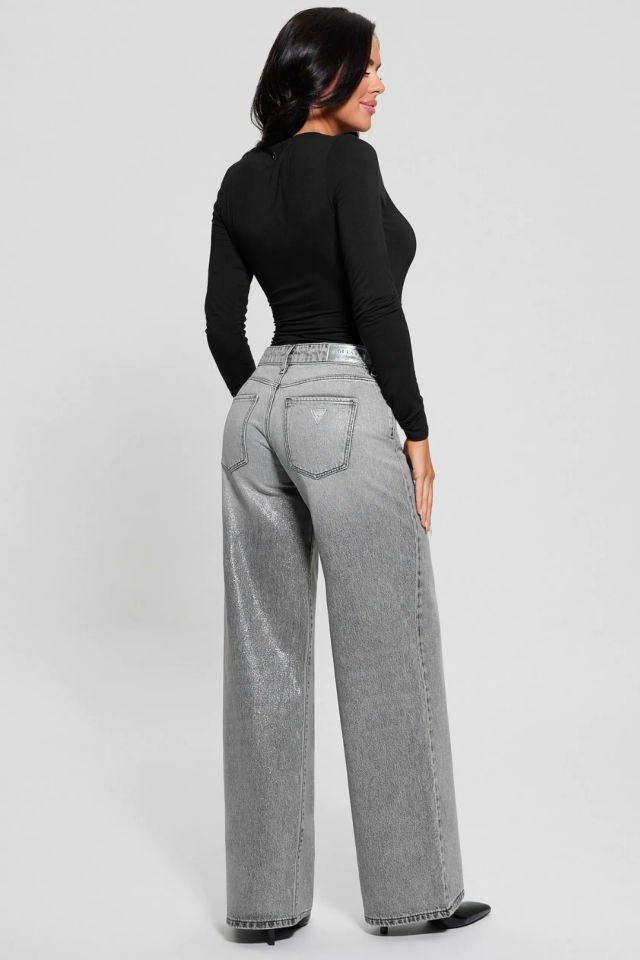 Guess Seksi Palazzo Kıvrımlı Kot Pantolon Gri