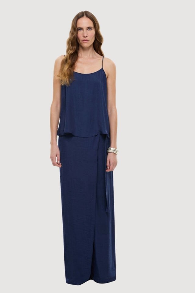 Roman Askılı Saten Bluz Lacivert