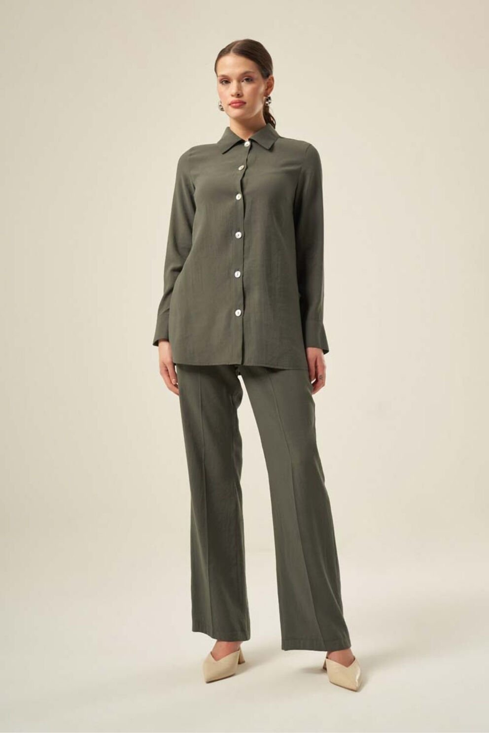 Mascara Boydan Düğmeli Haki Yeşili Gömlek