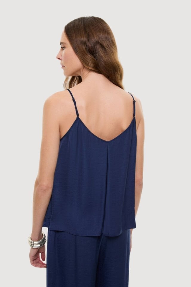 Roman Askılı Saten Bluz Lacivert