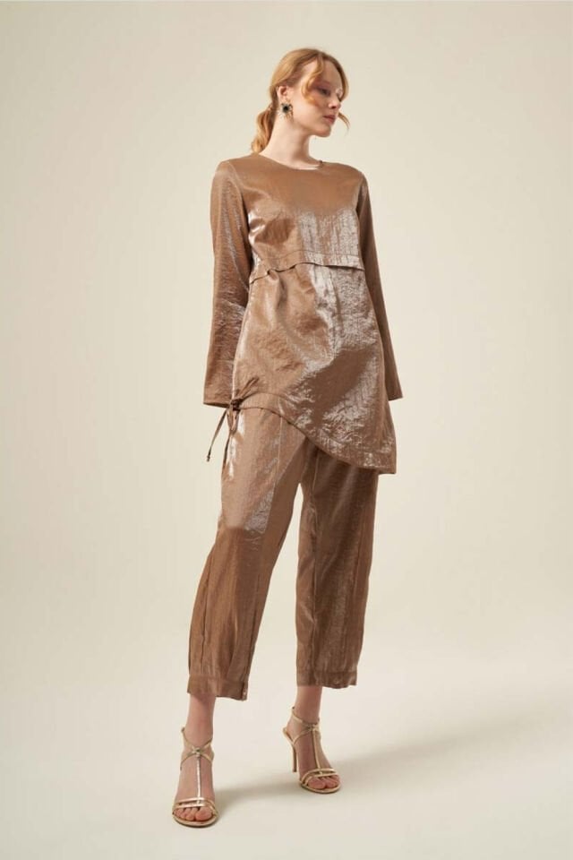 Mascara Etek Ucu Bantlı Koyu Bej Renk Tunik