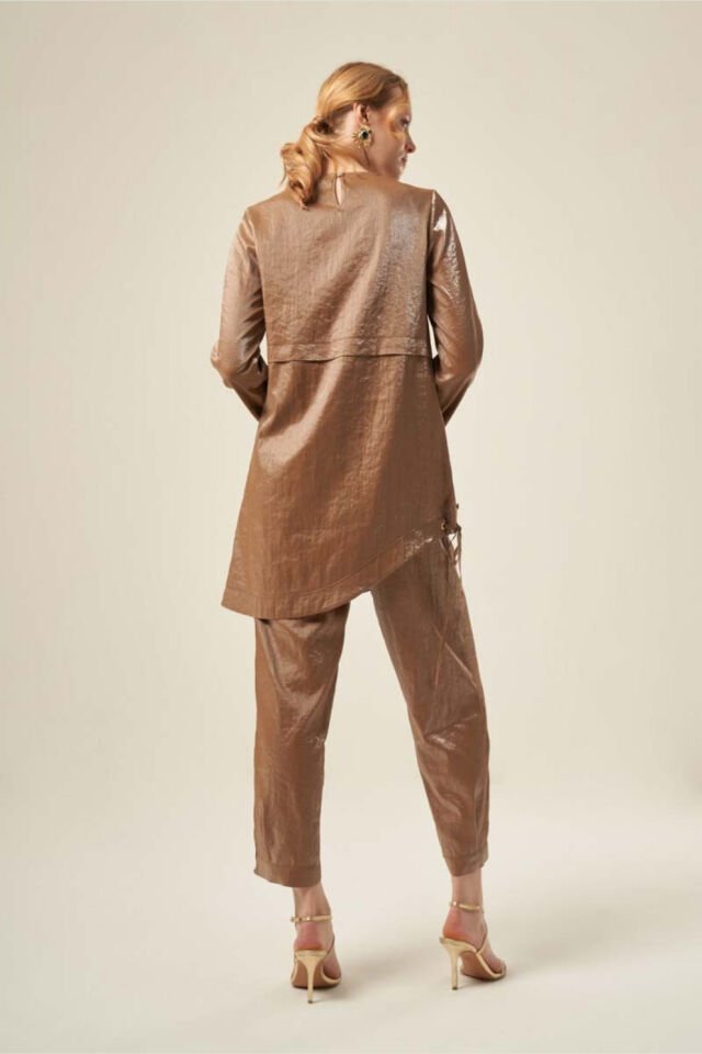 Mascara Etek Ucu Bantlı Koyu Bej Renk Tunik