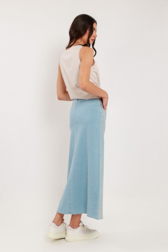 Mascara Metalik Baskılı Lacivert Kot Etek