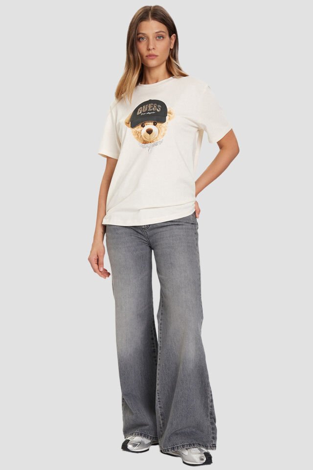 Guess Teddy Kadın Beyaz Aktif Regular Fit Tişört
