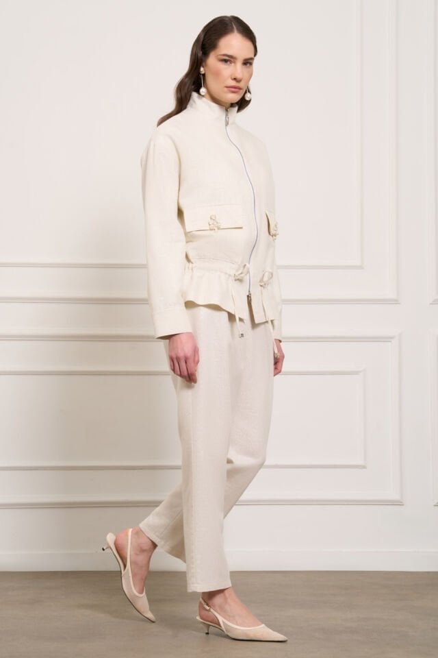 Mascara Simli Bej Denim Ceket