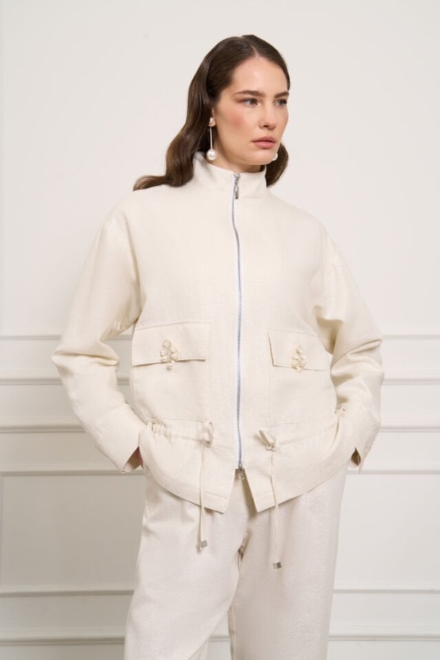 Mascara Simli Bej Denim Ceket