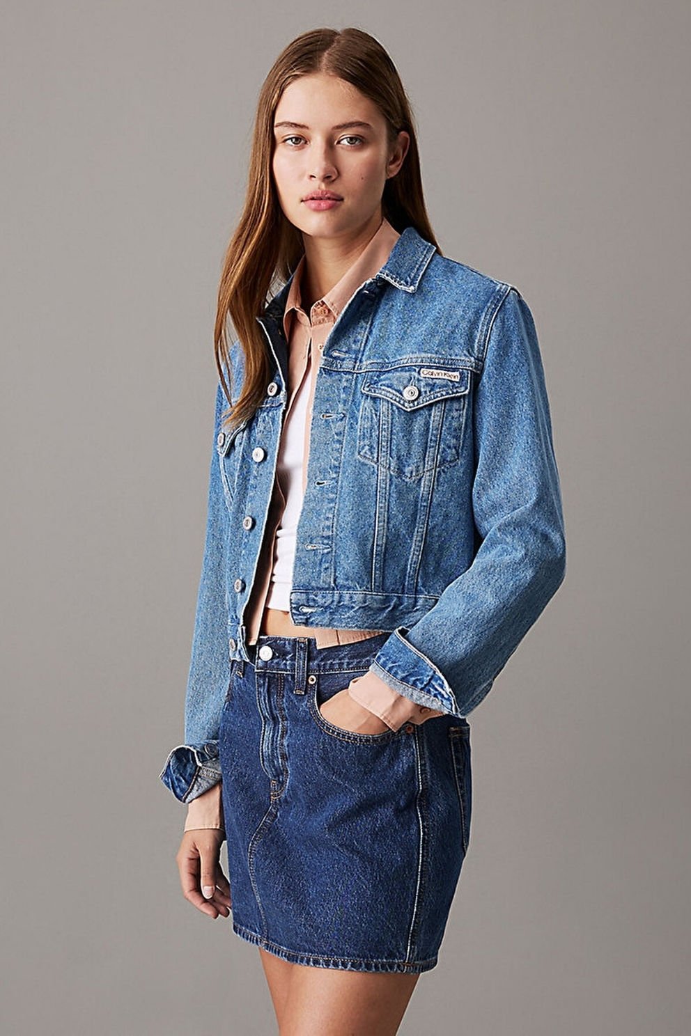 Calvin Klein Kadın Crop 90's Fit Denim Ceket Mavi
