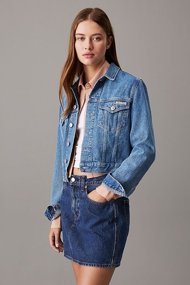 Calvin Klein Kadın Crop 90's Fit Denim Ceket Mavi