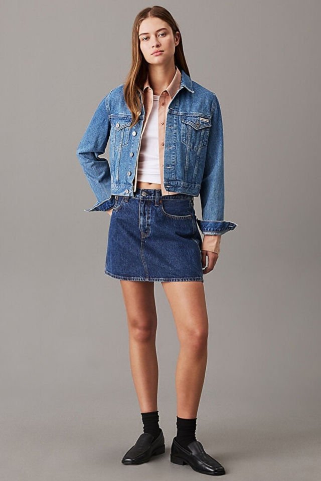 Calvin Klein Kadın Crop 90's Fit Denim Ceket Mavi