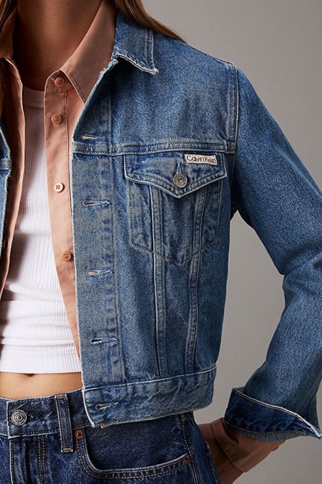 Calvin Klein Kadın Crop 90's Fit Denim Ceket Mavi