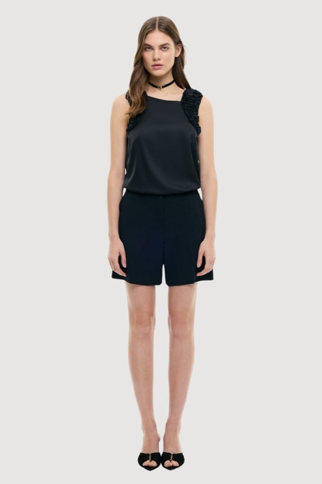 Roman Çift Pileli Bermuda Şort Siyah