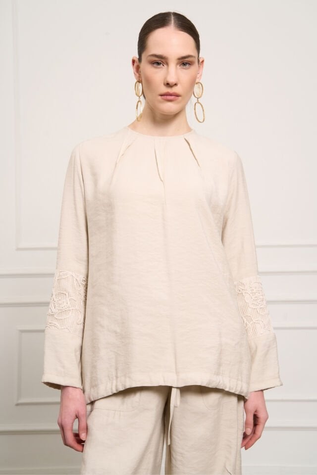 Mascara Dantel Detaylı Bluz Taş