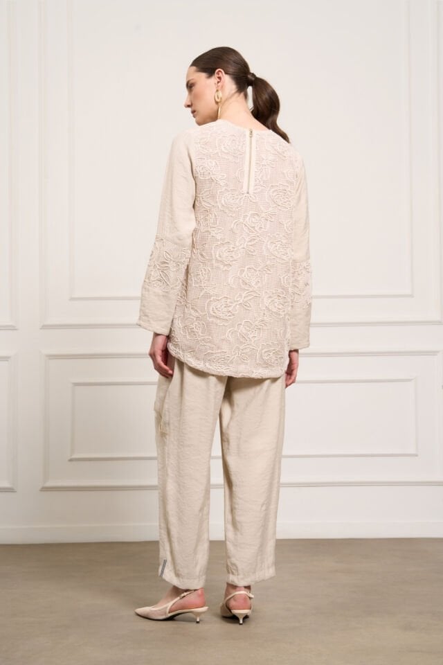 Mascara Dantel Detaylı Bluz Taş