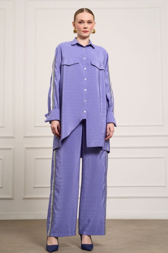 Mascara Asimetrik Oversıze Lila Gömlek