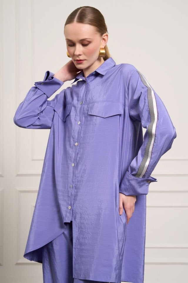 Mascara Asimetrik Oversıze Lila Gömlek