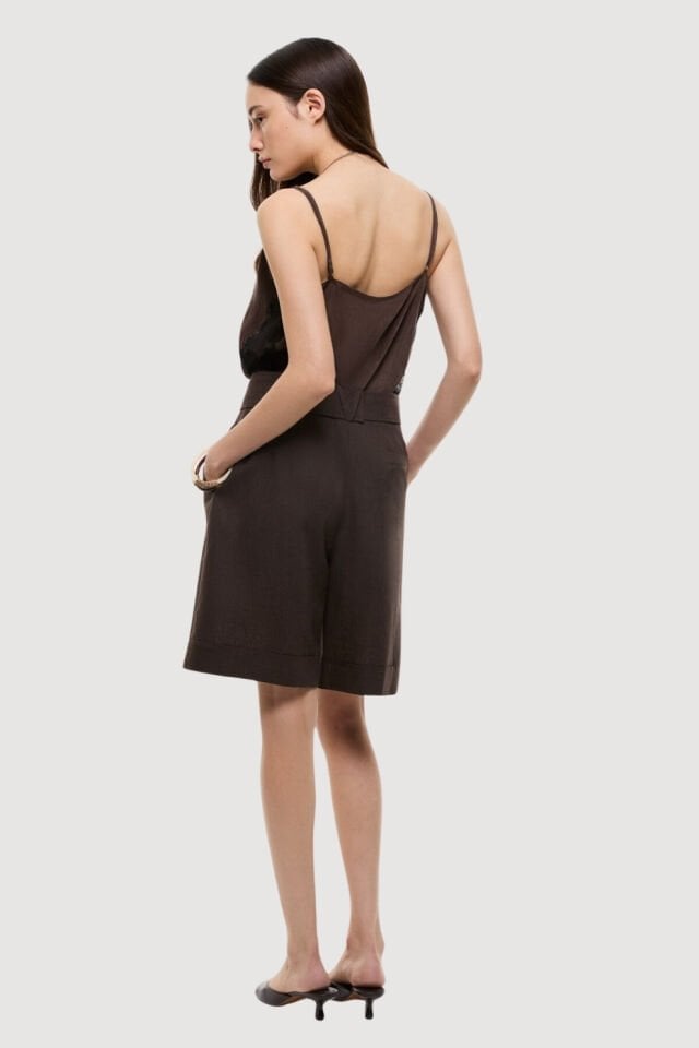 Roman Kemer Detaylı Double Paça Şort Kahve