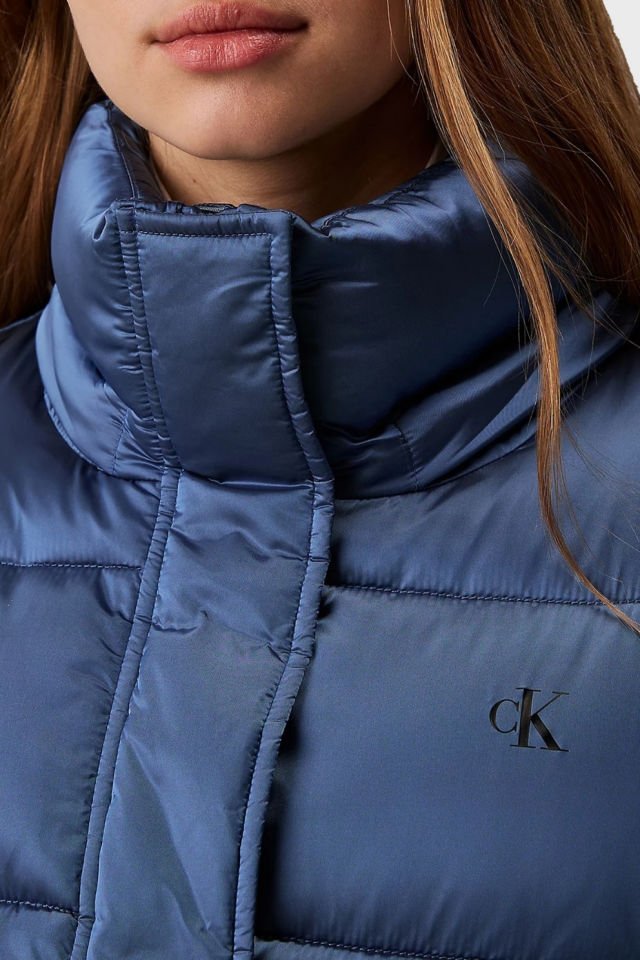 Calvin Klein Comfort Fit Kapüşonlu Parlak Mont Mavi