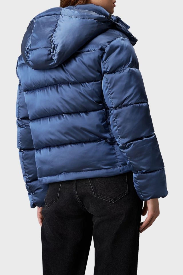 Calvin Klein Comfort Fit Kapüşonlu Parlak Mont Mavi