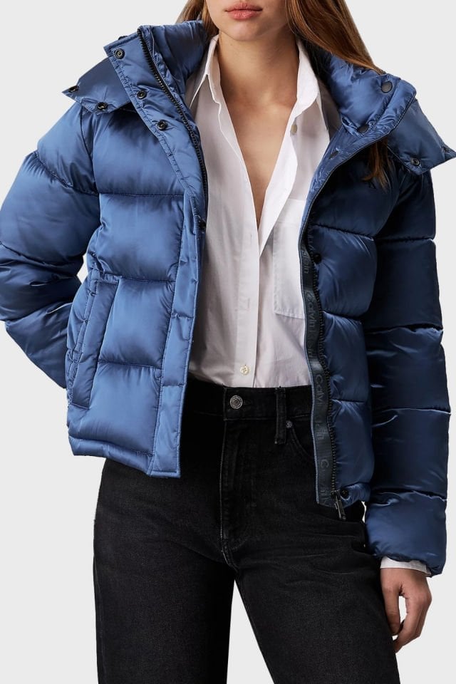 Calvin Klein Comfort Fit Kapüşonlu Parlak Mont Mavi