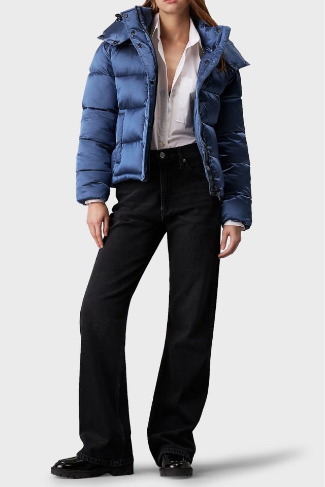 Calvin Klein Comfort Fit Kapüşonlu Parlak Mont Mavi