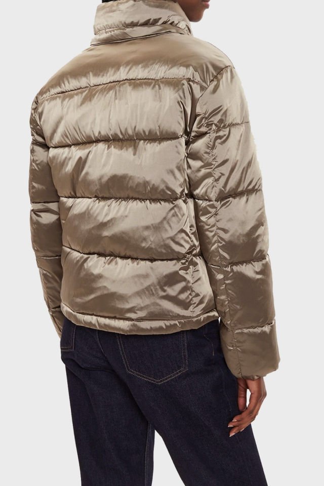 Calvin Klein Logolu Parlak Saten Şişme Mont Bronz