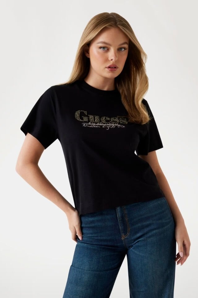 Guess Kutu Logolu Tişört Siyah