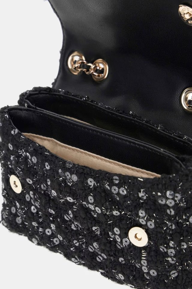 Guess Giully Payetli Tüvit Mini Çapraz Çanta Siyah