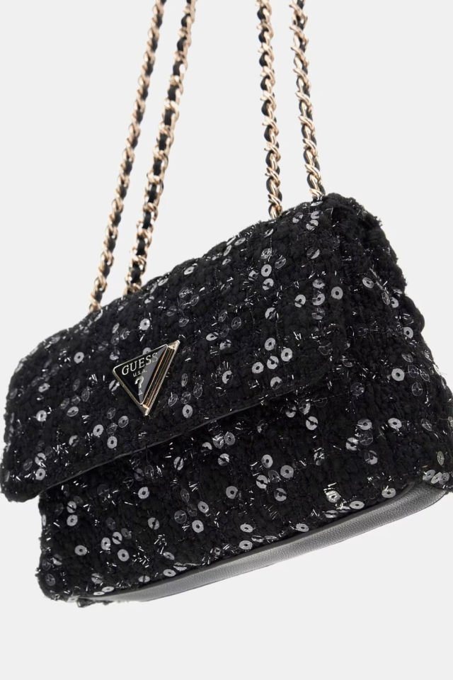Guess Giully Payetli Tüvit Mini Çapraz Çanta Siyah