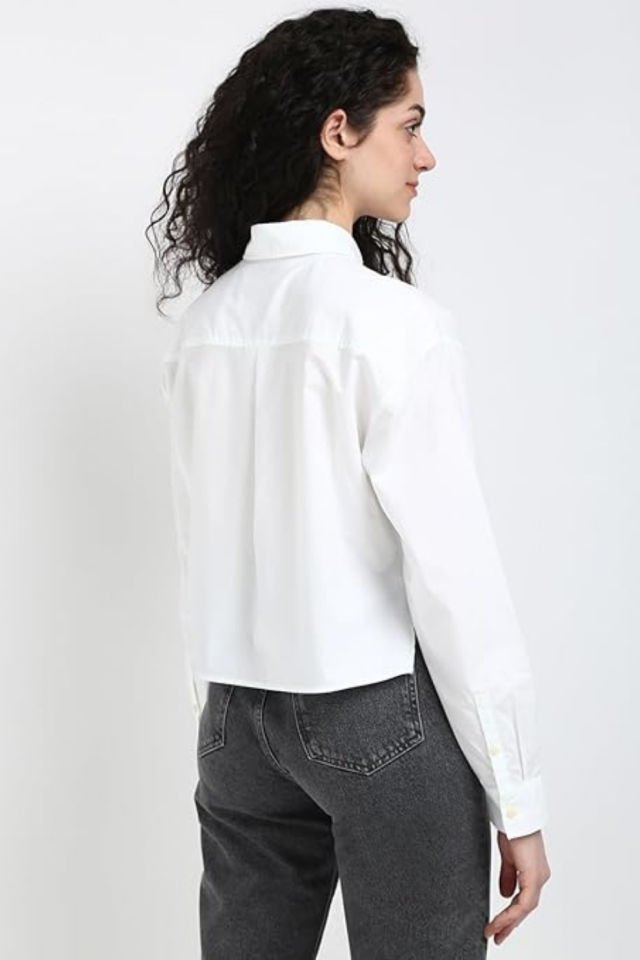 Calvin Klein Jeans Kadın Düz Rahat Kesim Gömlek Beyaz