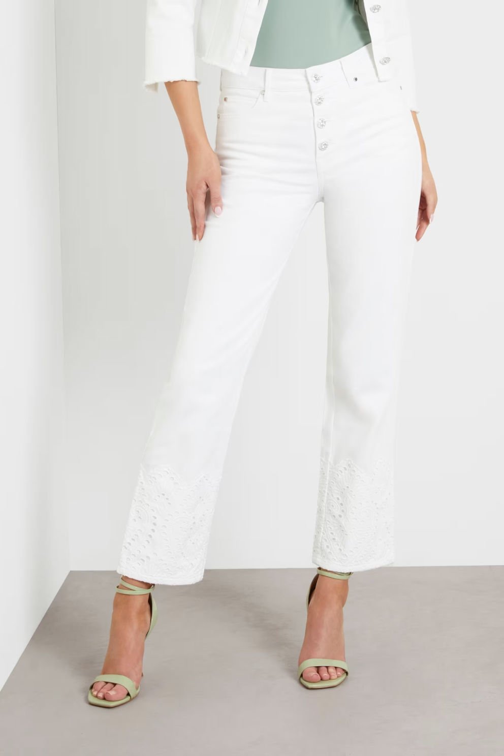 Guess 1981 Straight Ankle Jean Beyaz