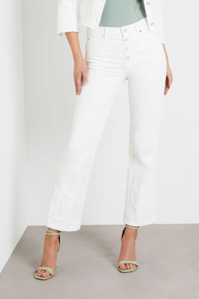 Guess 1981 Straight Ankle Jean Beyaz