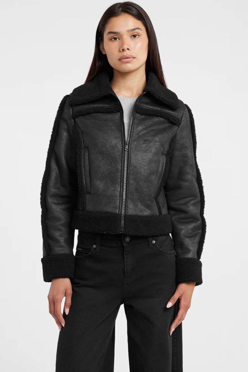 Guess Yapay Koyun Postu Ceket Siyah