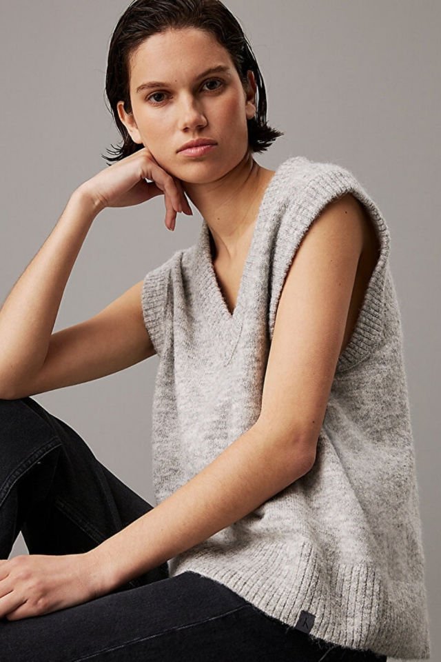 Calvin Klein Kadın Textured Süveter Gri
