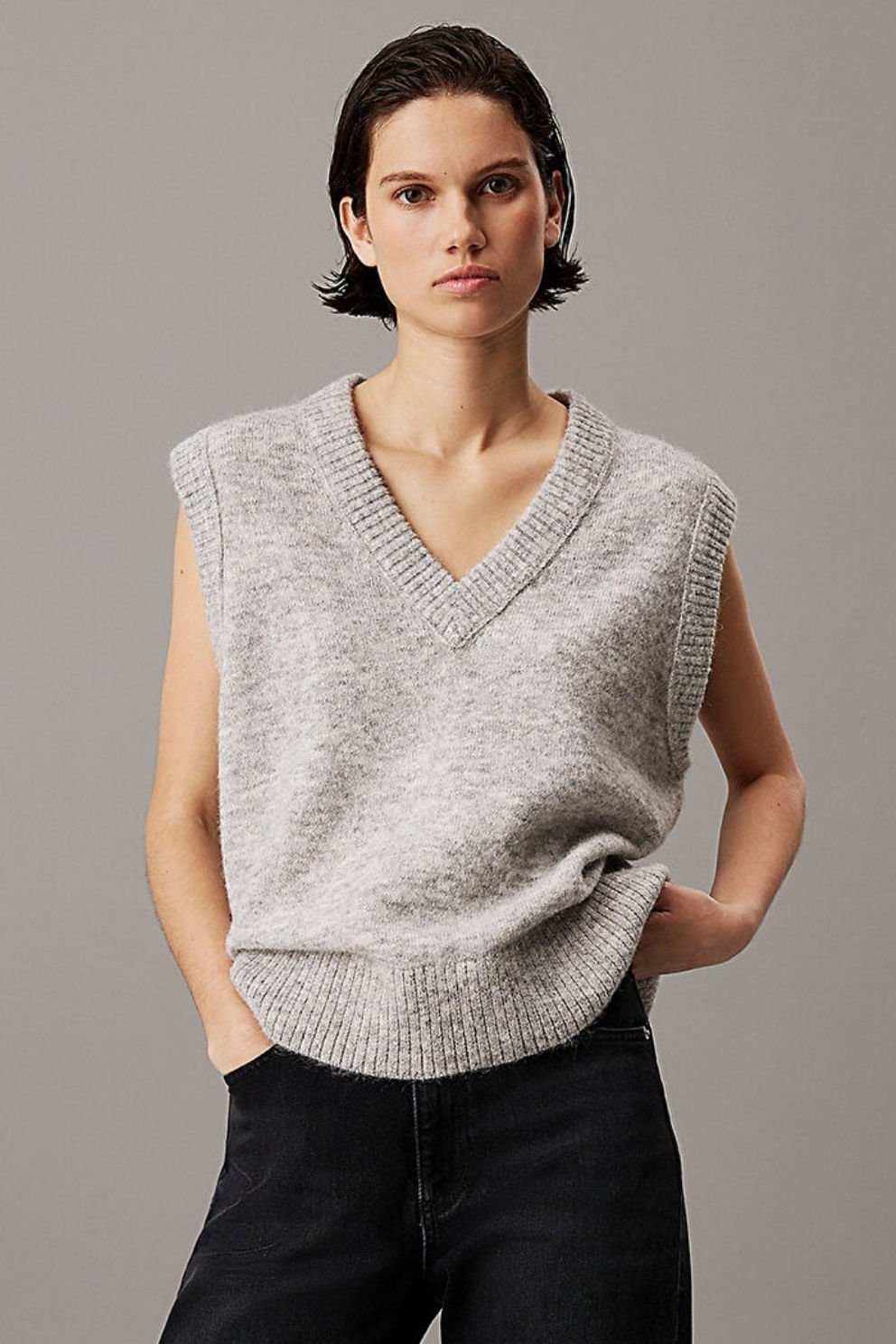 Calvin Klein Kadın Textured Süveter Gri
