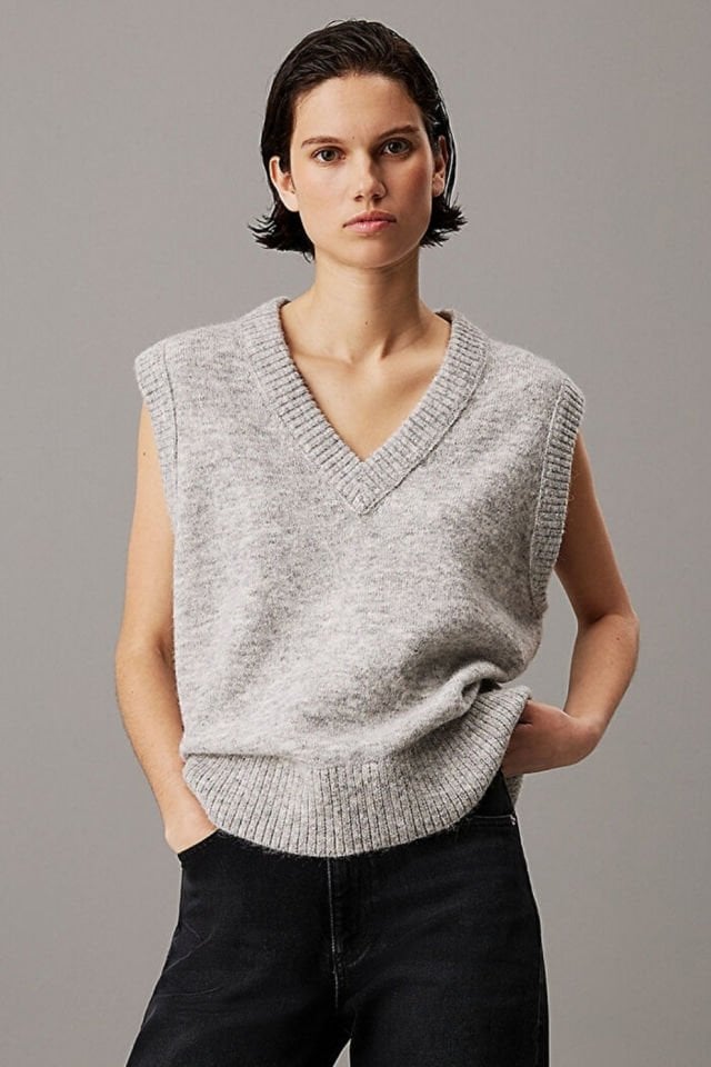 Calvin Klein Kadın Textured Süveter Gri