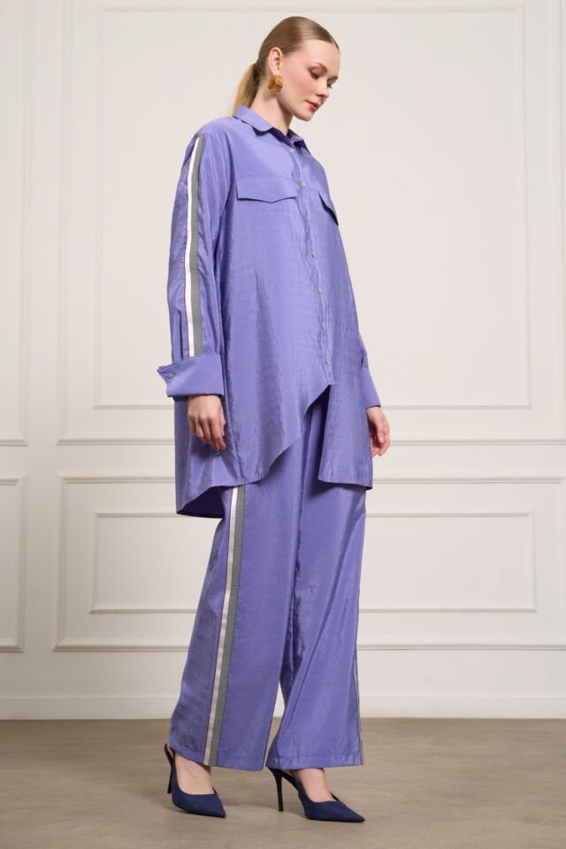 Mascara Şerit Detaylı Lila Pantolon