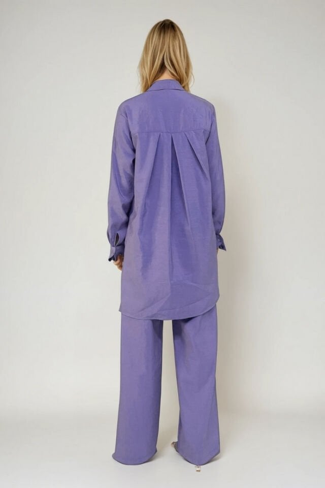 Mascara Şerit Detaylı Lila Pantolon