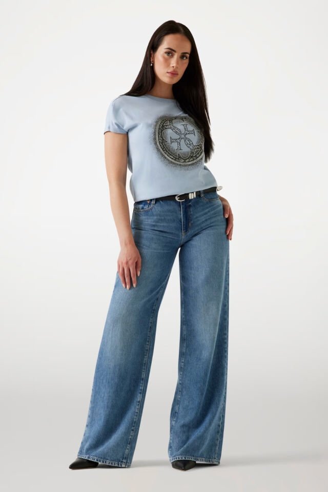 Guess Dar Kesim 4G Logolu Tişört Açık Mavi