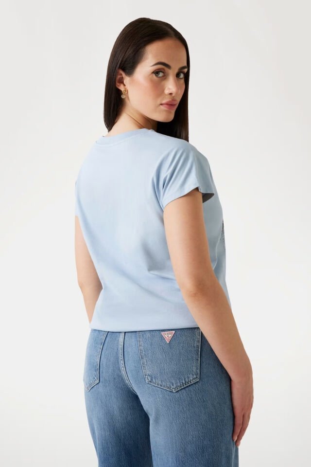 Guess Dar Kesim 4G Logolu Tişört Açık Mavi