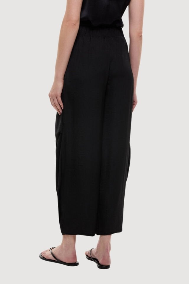 Roman Yanları Pili Detaylı Şalvar Görünümlü Pantolon Siyah