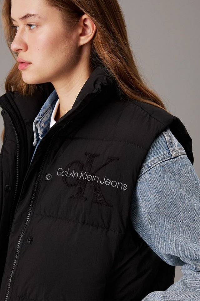 Calvin Klein Şönil Logolu Puffer Yelek Siyah