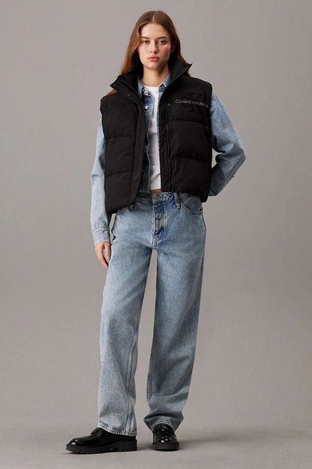 Calvin Klein Şönil Logolu Puffer Yelek Siyah